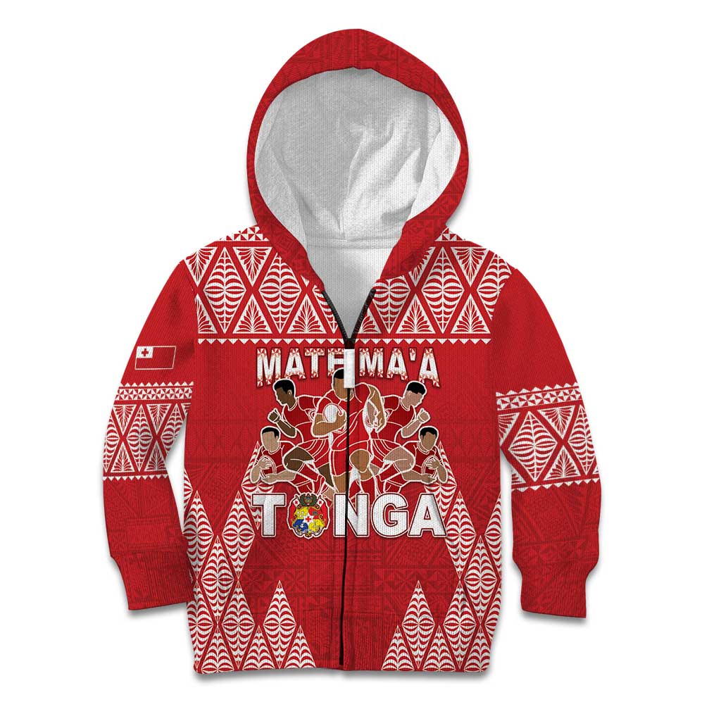 Custom Tonga Rugby Kid Hoodie Tonga Mate Ma'a Take The Lead LT05 Zip Hoodie Red - Polynesian Pride