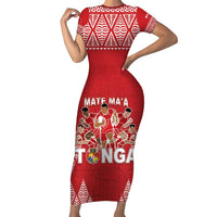 Custom Tonga Rugby Short Sleeve Bodycon Dress Tonga Mate Ma'a Take The Lead LT05 Long Dress Red - Polynesian Pride