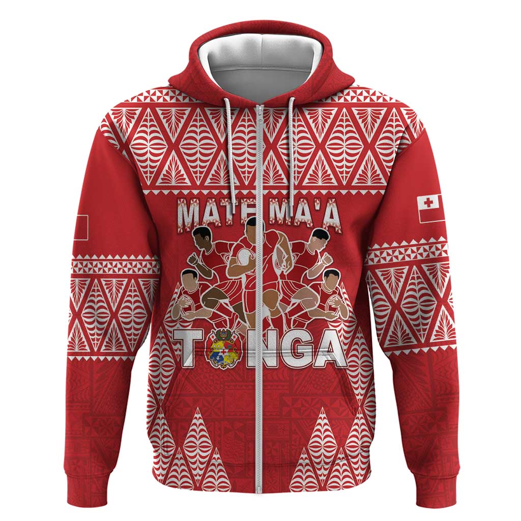 Custom Tonga Rugby Zip Hoodie Tonga Mate Ma'a Take The Lead LT05 Zip Hoodie Red - Polynesian Pride