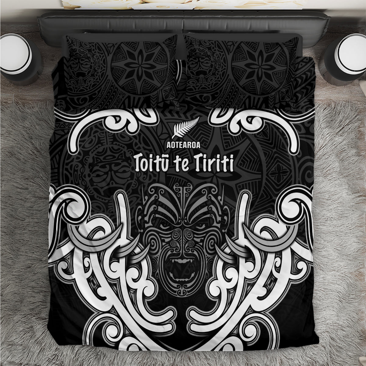 Aotearoa Bedding Set Toitu Te Tiriti O Waitangi LT05 Black - Polynesian Pride