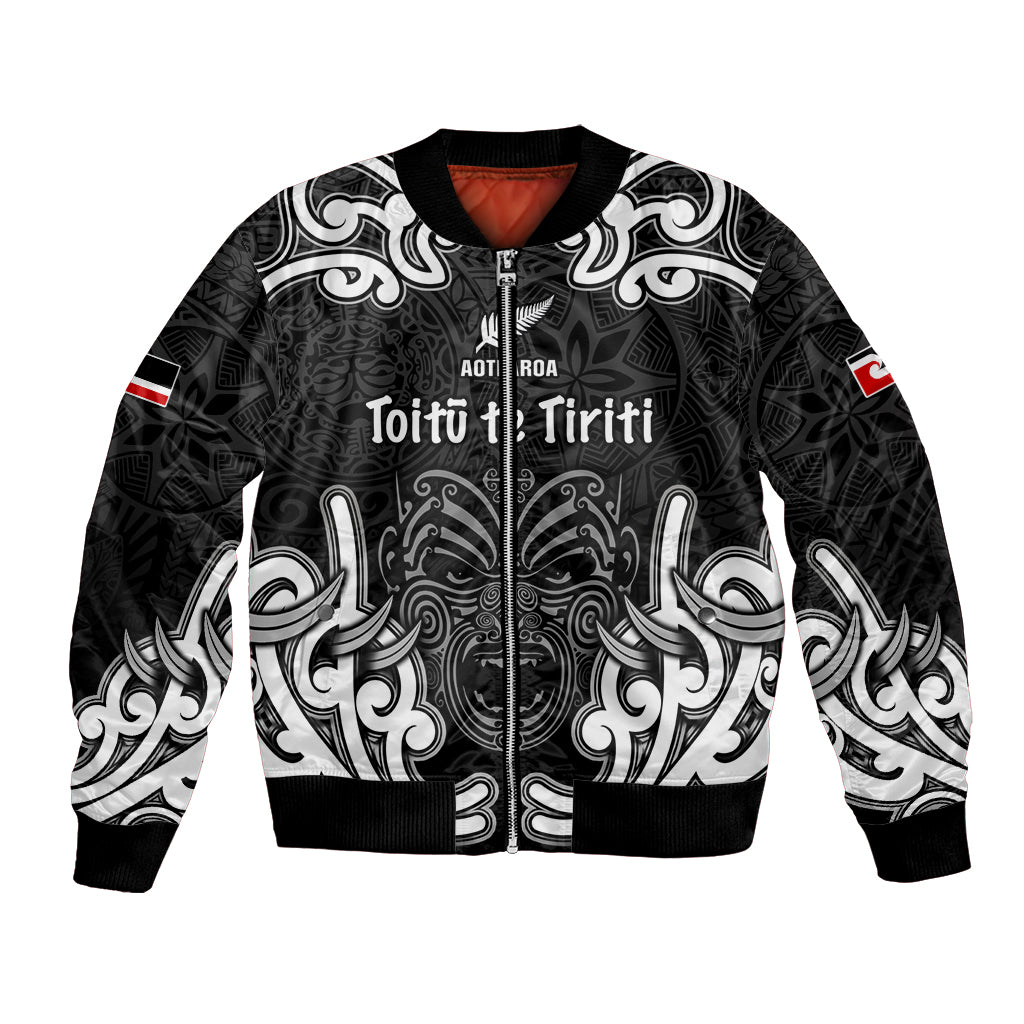 Personalised Aotearoa Bomber Jacket Toitu Te Tiriti O Waitangi LT05 Unisex Black - Polynesian Pride