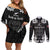 Personalised Aotearoa Couples Matching Off Shoulder Short Dress and Long Sleeve Button Shirt Toitu Te Tiriti O Waitangi LT05 Black - Polynesian Pride