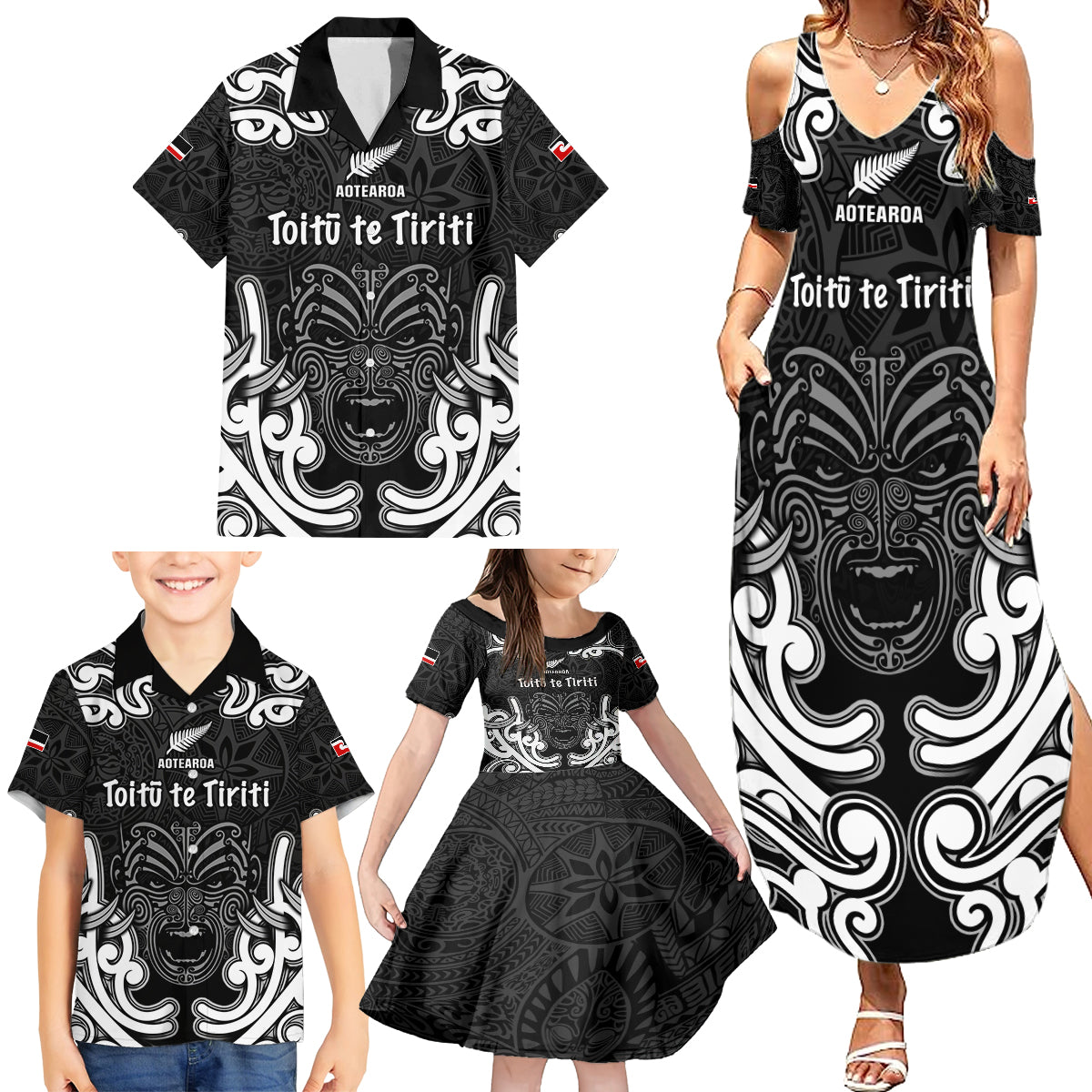 Personalised Aotearoa Family Matching Summer Maxi Dress and Hawaiian Shirt Toitu Te Tiriti O Waitangi LT05 - Polynesian Pride