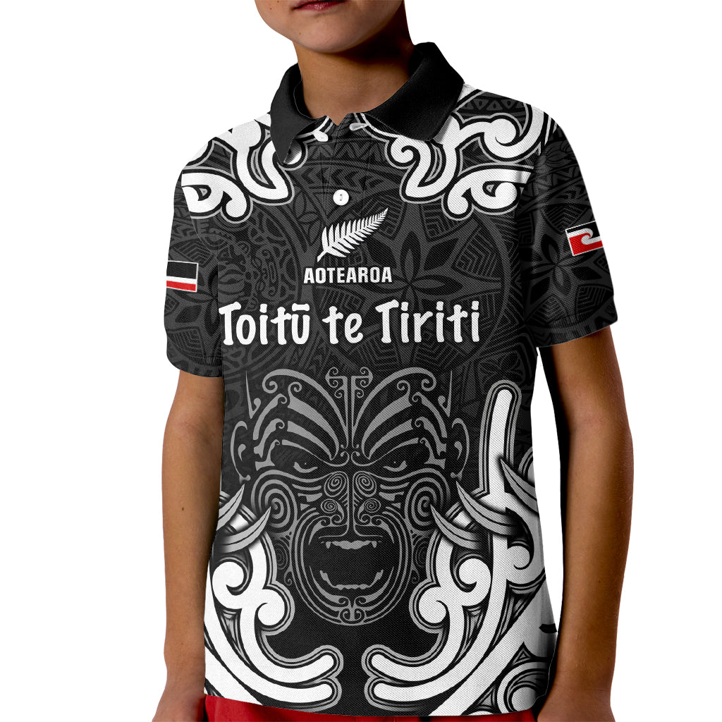 Personalised Aotearoa Kid Polo Shirt Toitu Te Tiriti O Waitangi LT05 Kid Black - Polynesian Pride