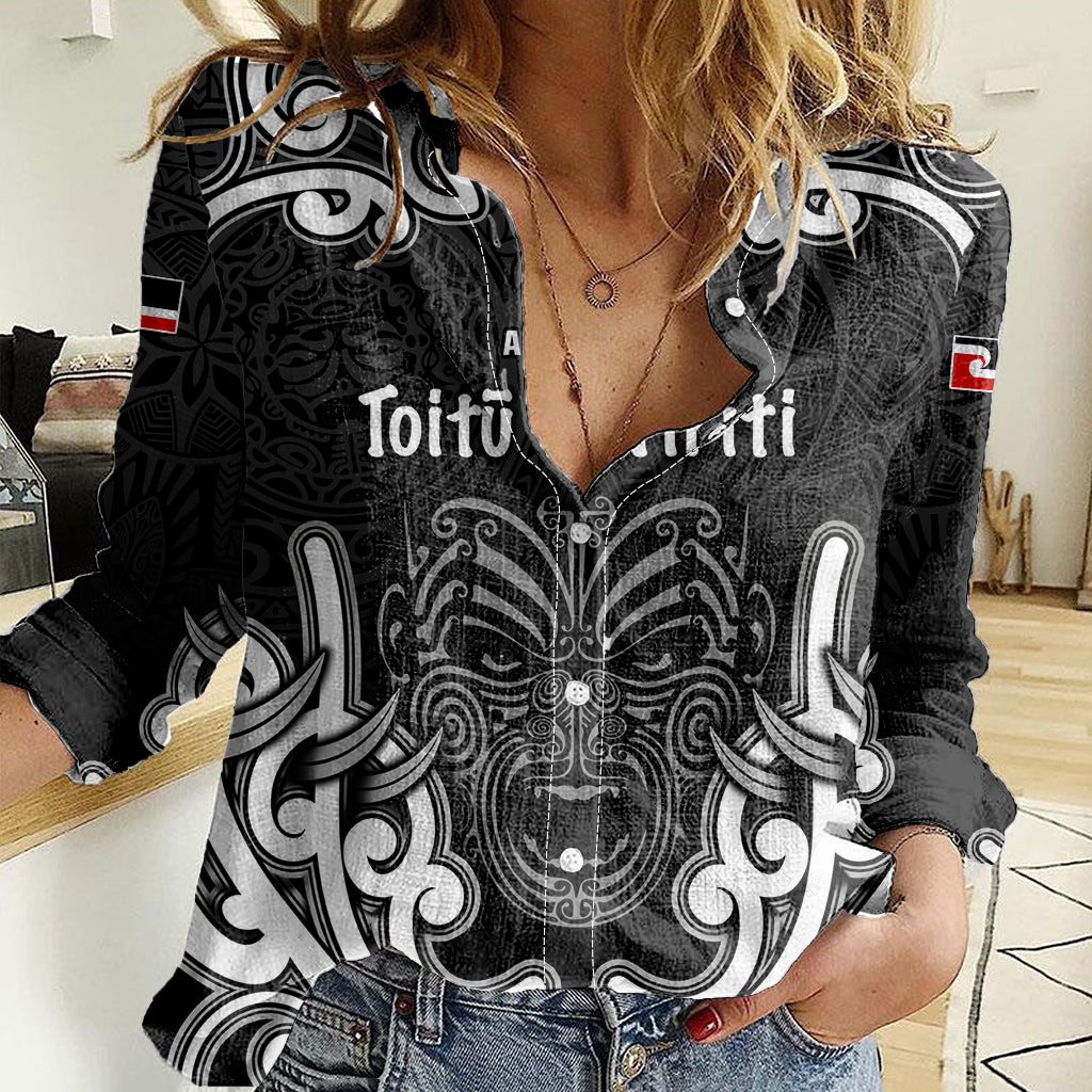 Personalised Aotearoa Women Casual Shirt Toitu Te Tiriti O Waitangi LT05 Female Black - Polynesian Pride