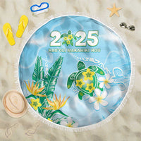 2025 Aloha Hawaii Beach Blanket Tropical Flowers And Honu LT05 One Size 150cm Blue - Polynesian Pride