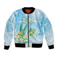 Personalised 2025 Aloha Hawaii Bomber Jacket Tropical Flowers And Honu LT05 Unisex Blue - Polynesian Pride