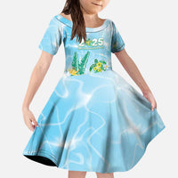 Personalised 2025 Aloha Hawaii Kid Short Sleeve Dress Tropical Flowers And Honu LT05 KID Blue - Polynesian Pride