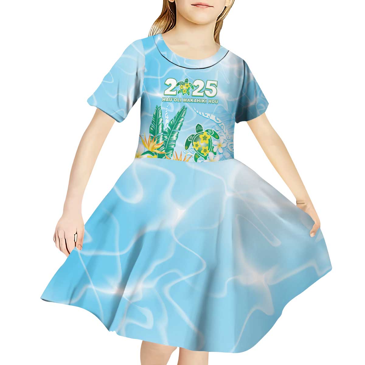 Personalised 2025 Aloha Hawaii Kid Short Sleeve Dress Tropical Flowers And Honu LT05 - Polynesian Pride