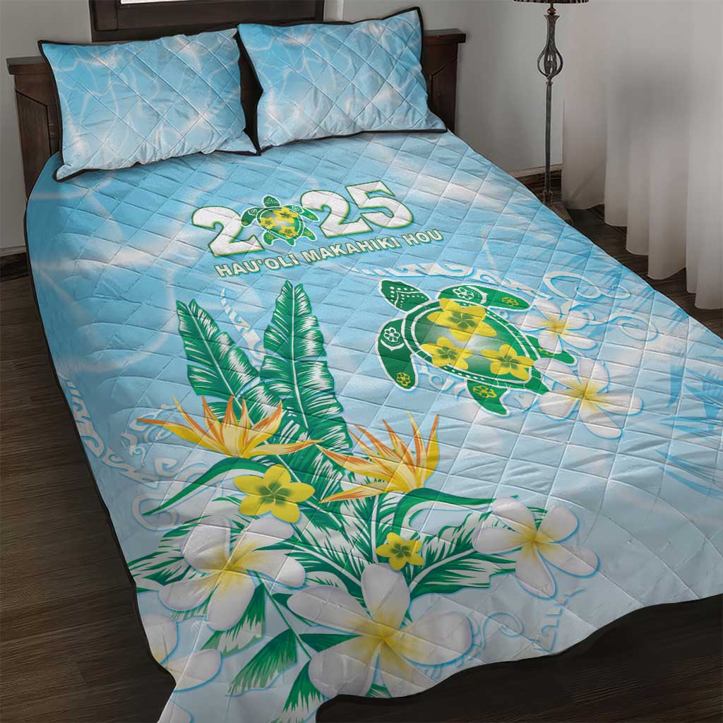 2025 Aloha Hawaii Quilt Bed Set Tropical Flowers And Honu LT05 Blue - Polynesian Pride