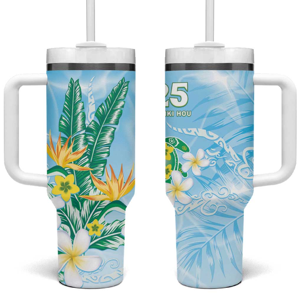 2025 Aloha Hawaii Tumbler With Handle Tropical Flowers And Honu LT05 One Size: 40 oz Blue - Polynesian Pride