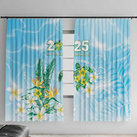 2025 Aloha Hawaii Window Curtain Tropical Flowers And Honu LT05 With Hooks Blue - Polynesian Pride