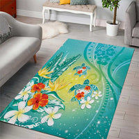 Hawaii Honu Area Rug Tropical Flowers Turquoise Gradient LT05 - Polynesian Pride