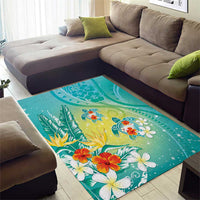 Hawaii Honu Area Rug Tropical Flowers Turquoise Gradient LT05 - Polynesian Pride