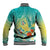 Hawaii Honu Baseball Jacket Tropical Flowers Turquoise Gradient