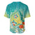 Hawaii Honu Baseball Jersey Tropical Flowers Turquoise Gradient