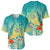 Hawaii Honu Baseball Jersey Tropical Flowers Turquoise Gradient