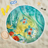 Hawaii Honu Beach Blanket Tropical Flowers Turquoise Gradient LT05 One Size 150cm Turquoise - Polynesian Pride