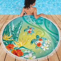 Hawaii Honu Beach Blanket Tropical Flowers Turquoise Gradient LT05 - Polynesian Pride