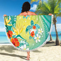 Hawaii Honu Beach Blanket Tropical Flowers Turquoise Gradient LT05 - Polynesian Pride