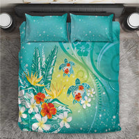 Hawaii Honu Bedding Set Tropical Flowers Turquoise Gradient LT05 Turquoise - Polynesian Pride
