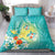 Hawaii Honu Bedding Set Tropical Flowers Turquoise Gradient