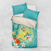 Hawaii Honu Bedding Set Tropical Flowers Turquoise Gradient LT05 US Twin 172cm x 218cm Turquoise - Polynesian Pride