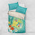 Hawaii Honu Bedding Set Tropical Flowers Turquoise Gradient