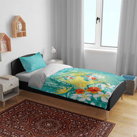 Hawaii Honu Bedding Set Tropical Flowers Turquoise Gradient LT05 - Polynesian Pride