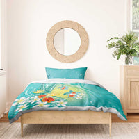Hawaii Honu Bedding Set Tropical Flowers Turquoise Gradient LT05 - Polynesian Pride