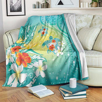 Hawaii Honu Blanket Tropical Flowers Turquoise Gradient LT05 Turquoise - Polynesian Pride