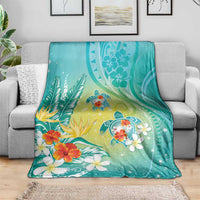 Hawaii Honu Blanket Tropical Flowers Turquoise Gradient LT05 - Polynesian Pride