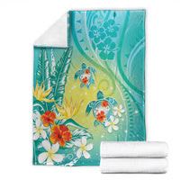 Hawaii Honu Blanket Tropical Flowers Turquoise Gradient LT05 - Polynesian Pride
