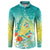 Hawaii Honu Button Sweatshirt Tropical Flowers Turquoise Gradient