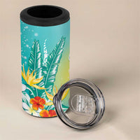 Hawaii Honu 4 in 1 Can Cooler Tumbler Tropical Flowers Turquoise Gradient LT05 - Polynesian Pride