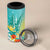 Hawaii Honu 4 in 1 Can Cooler Tumbler Tropical Flowers Turquoise Gradient