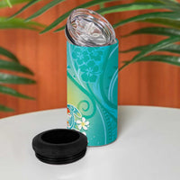 Hawaii Honu 4 in 1 Can Cooler Tumbler Tropical Flowers Turquoise Gradient LT05 - Polynesian Pride