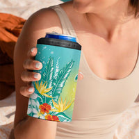 Hawaii Honu 4 in 1 Can Cooler Tumbler Tropical Flowers Turquoise Gradient LT05 - Polynesian Pride