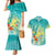 Hawaii Honu Couples Matching Mermaid Dress and Hawaiian Shirt Tropical Flowers Turquoise Gradient