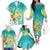 Hawaii Honu Family Matching Off The Shoulder Long Sleeve Dress and Hawaiian Shirt Tropical Flowers Turquoise Gradient