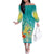 Hawaii Honu Family Matching Off The Shoulder Long Sleeve Dress and Hawaiian Shirt Tropical Flowers Turquoise Gradient