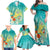 Hawaii Honu Family Matching Off Shoulder Maxi Dress and Hawaiian Shirt Tropical Flowers Turquoise Gradient