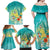 Hawaii Honu Family Matching Off Shoulder Maxi Dress and Hawaiian Shirt Tropical Flowers Turquoise Gradient