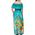 Hawaii Honu Family Matching Off Shoulder Maxi Dress and Hawaiian Shirt Tropical Flowers Turquoise Gradient