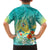 Hawaii Honu Family Matching Puletasi and Hawaiian Shirt Tropical Flowers Turquoise Gradient