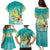 Hawaii Honu Family Matching Puletasi and Hawaiian Shirt Tropical Flowers Turquoise Gradient