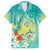 Hawaii Honu Family Matching Puletasi and Hawaiian Shirt Tropical Flowers Turquoise Gradient