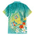 Hawaii Honu Family Matching Puletasi and Hawaiian Shirt Tropical Flowers Turquoise Gradient