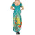 Hawaii Honu Family Matching Summer Maxi Dress and Hawaiian Shirt Tropical Flowers Turquoise Gradient