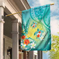 Hawaii Honu Garden Flag Tropical Flowers Turquoise Gradient LT05 House Flag Turquoise - Polynesian Pride
